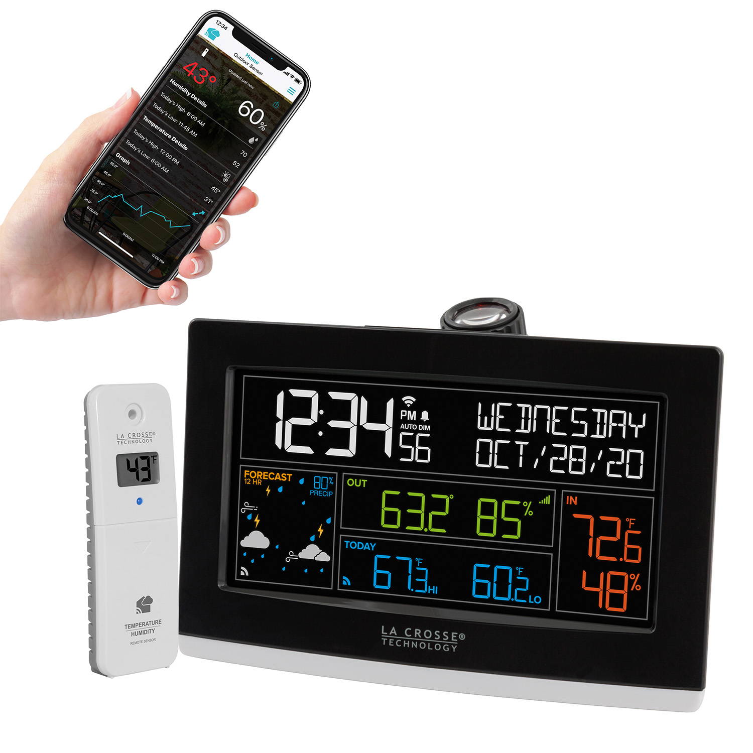VA1 Wi-Fi Projection Alarm Clock with Outdoor Temp and Humidity