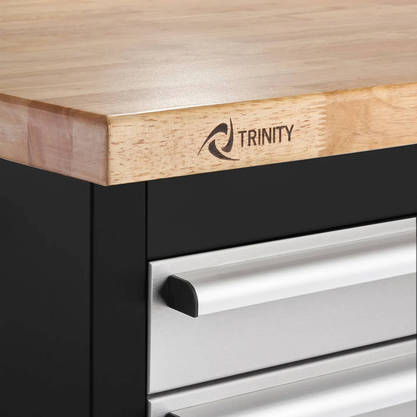 1.5 inch thick solid wood top with trinity mark