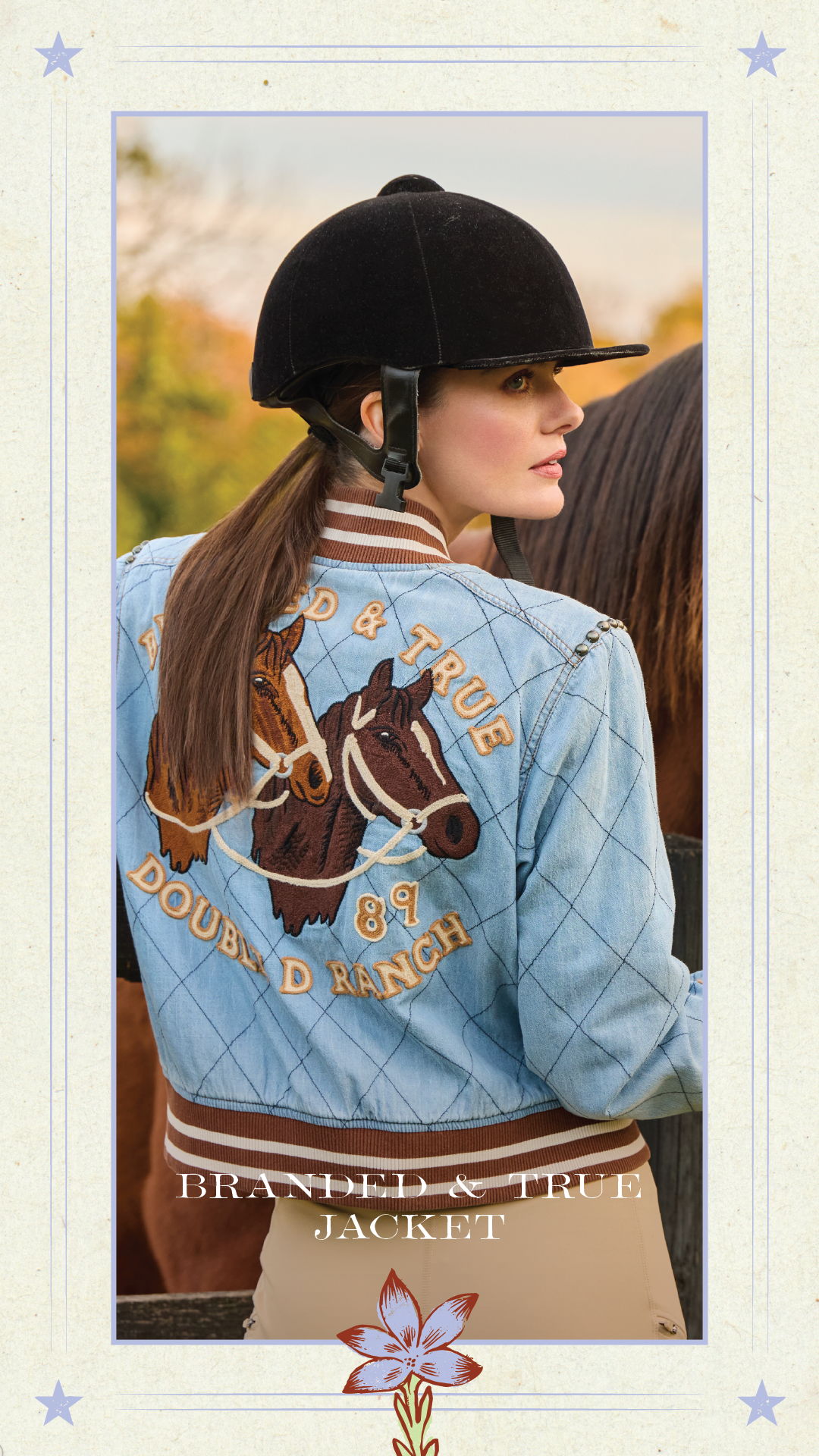 Kaylin wearing the Branded and True Jacket from the Nu Rodeo Collection.