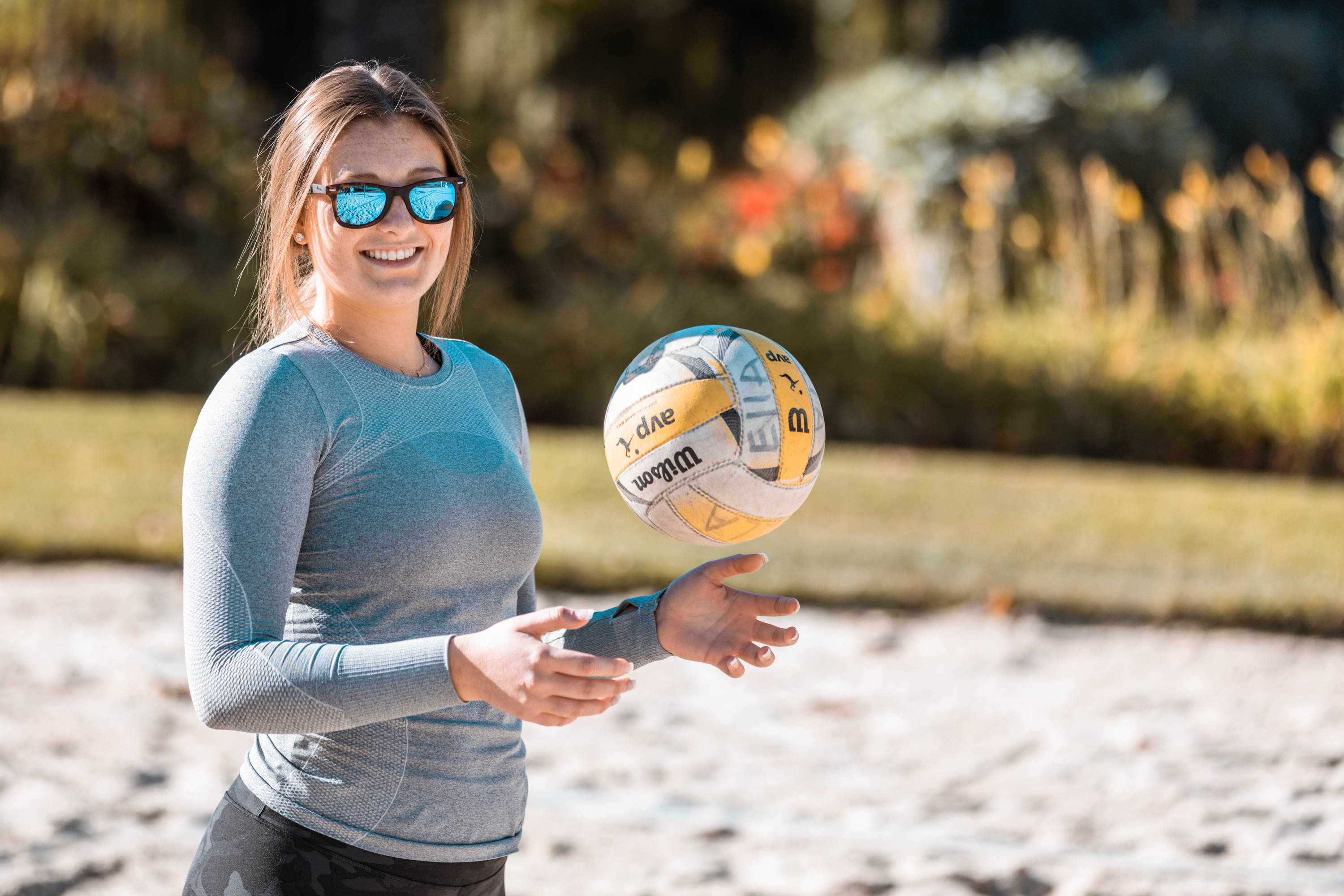 Volleyball player wearing tortoiseshell sunglasses