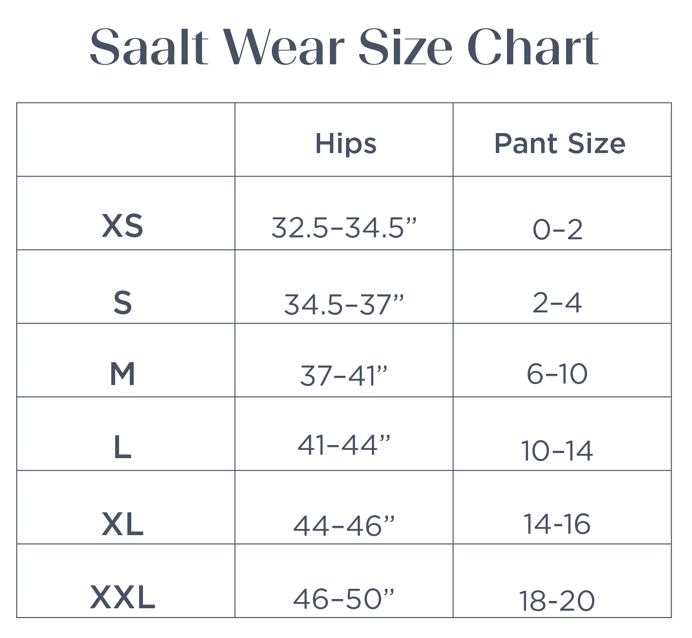 Saalt Size Guide