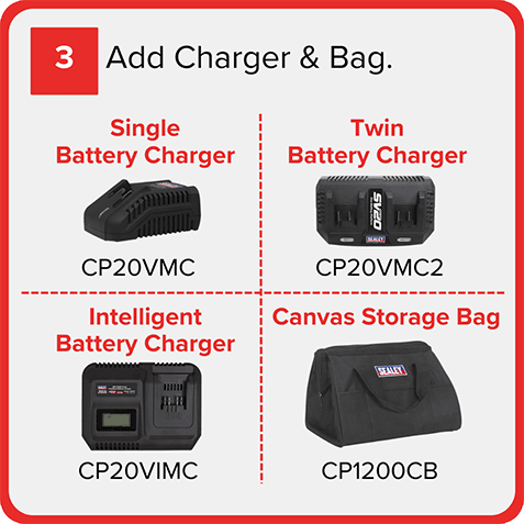 Add Charger & Bag with four product options and codes.