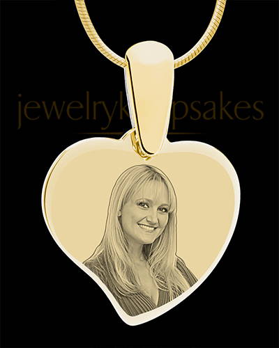 Gold Curved  Heart Photo Engraved Pendant