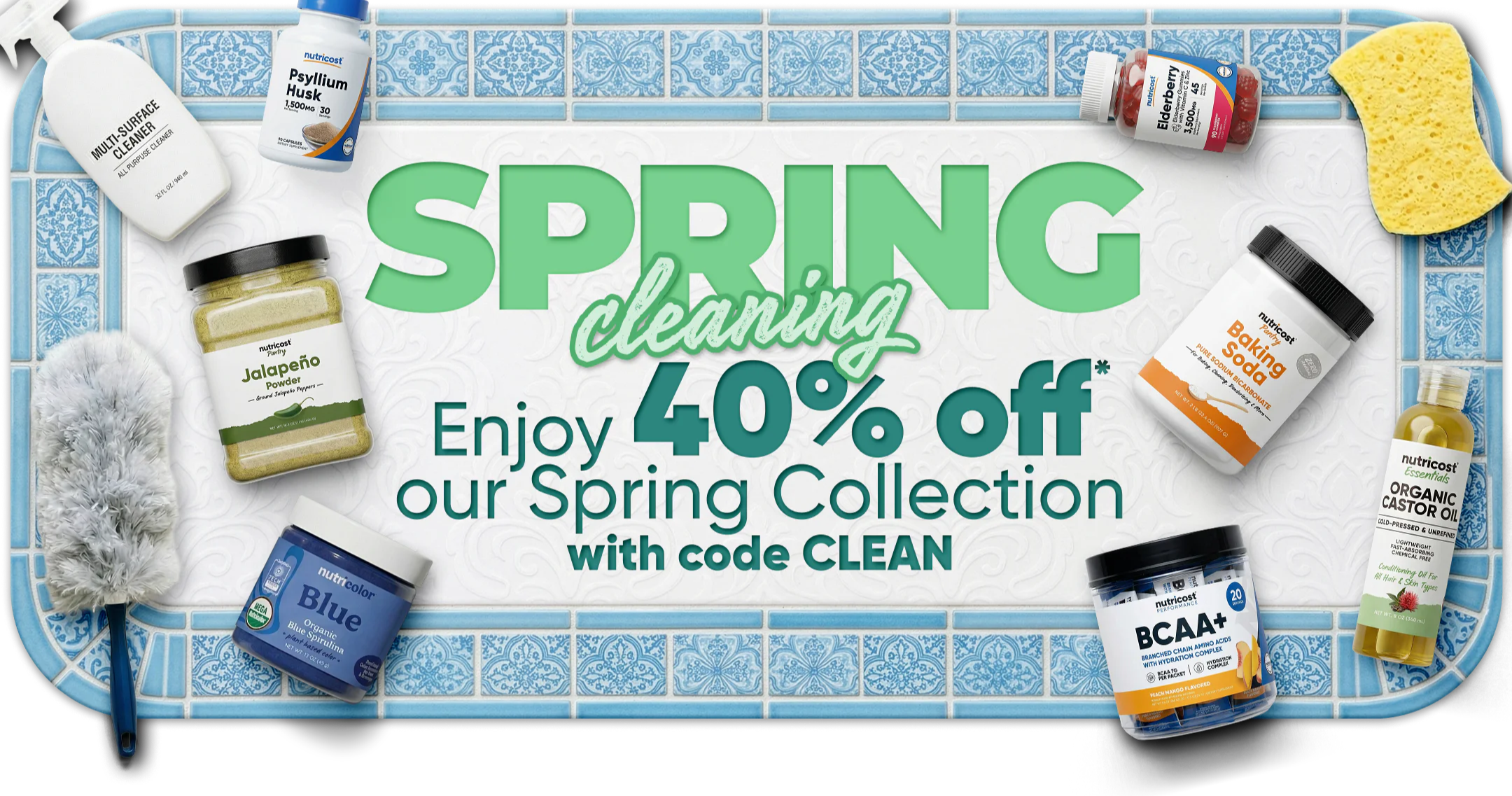 Spring cleaning promotion with products and 40% off code CLEAN.