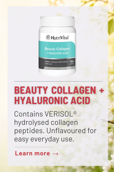 Beauty Collagen + Hyaluronic Acid supplement with hydrolysed collagen peptides. Unflavoured.