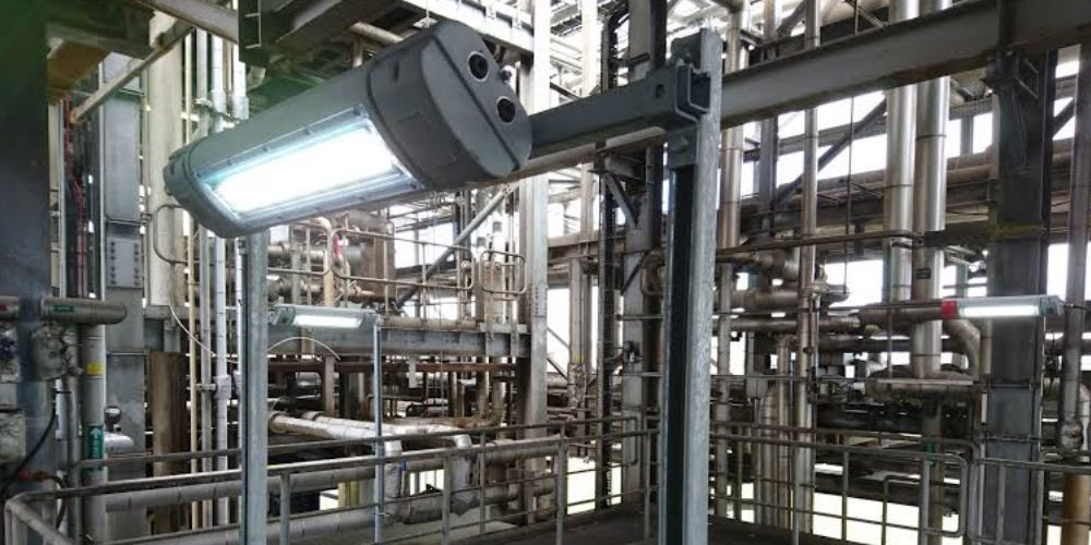 Hazardous area LED flood lighting installed on a process plant