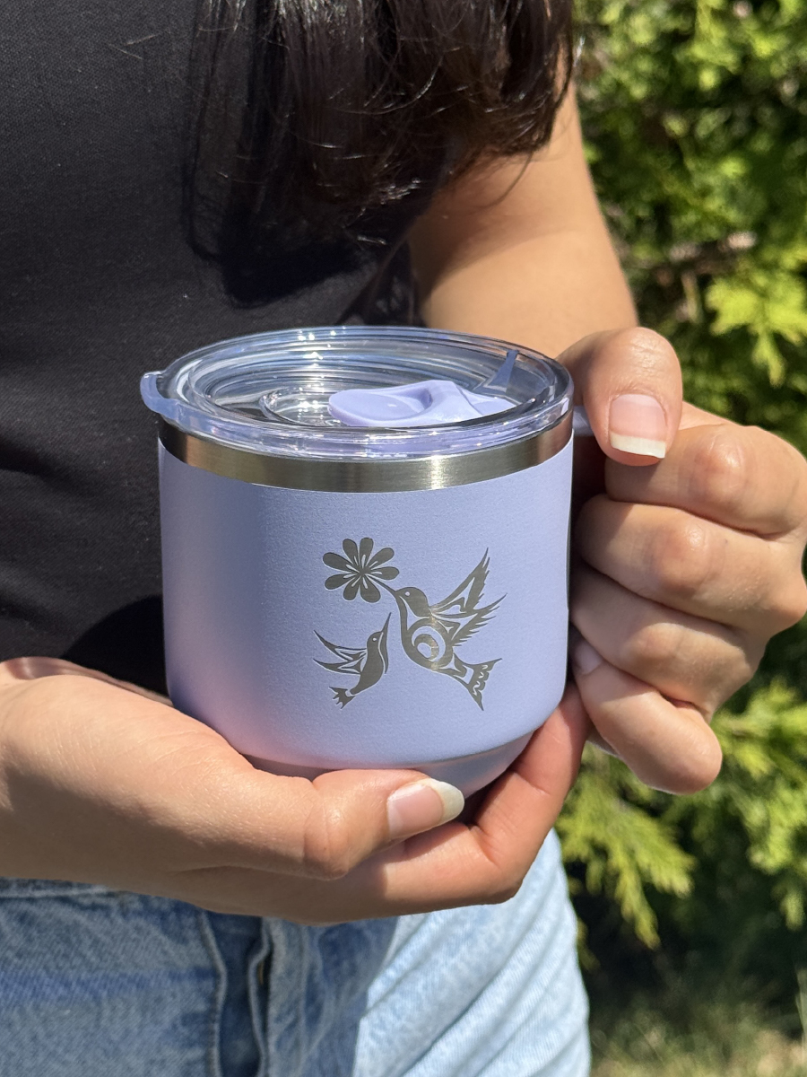 Stackable travel mugs featuring Indigenous artwork