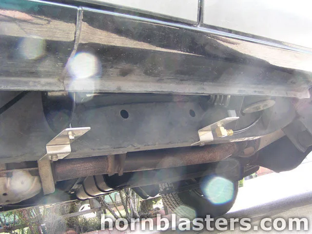 Shocker XL train horn bells bracket and air line routing detail from Leigh's Nissan Frontier photo 6