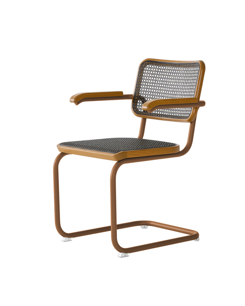 Modern S 32 V Dining chair with a wooden frame and mesh seat and backrest.