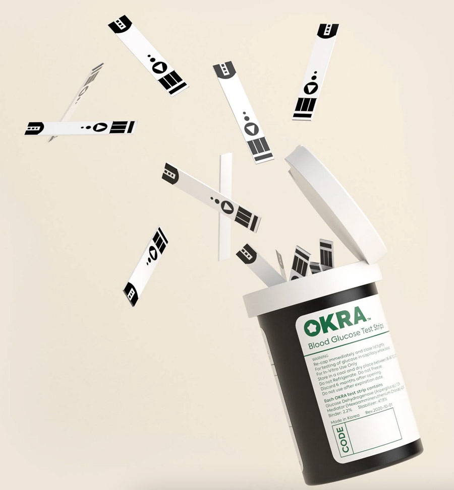 open OKRA test strips container spilling strips