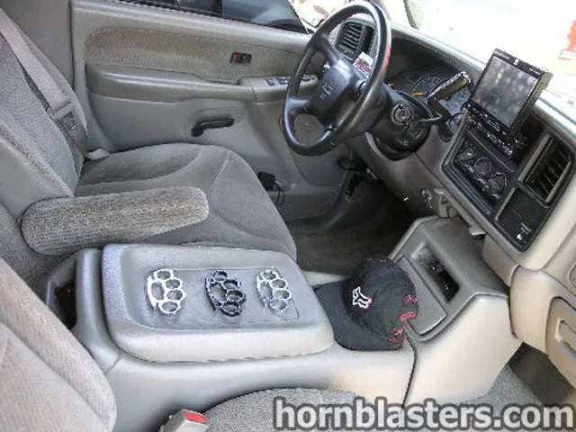 Finished Shocker XL train horn install gallery shot red GMC Sierra 1500 Extended Cab photo 8
