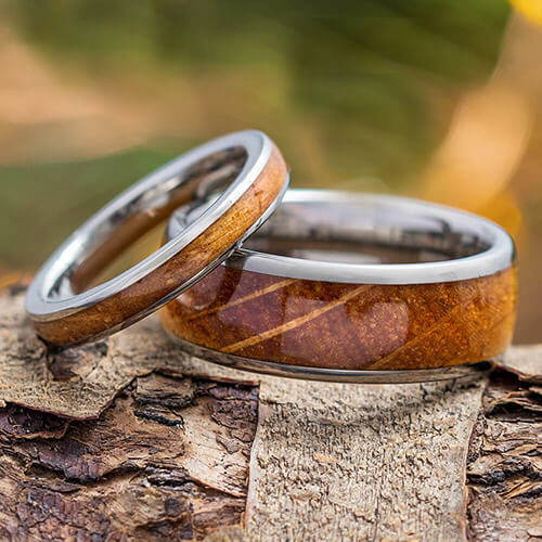 His and Hers Whiskey Barrel Oak Rings
