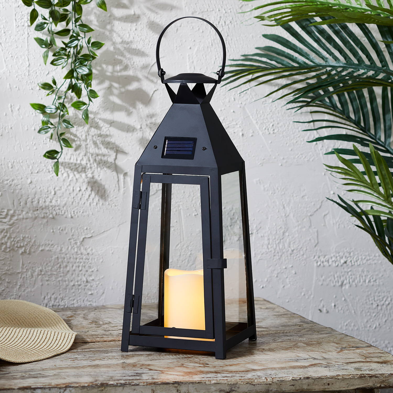 Outdoor Small Black Metal Lantern 32cm Garden TruGlow™ Candle Timer Lights4fun 