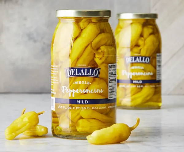 Product image of DeLallo Whole Pepperoncini Peppers in a glass jar