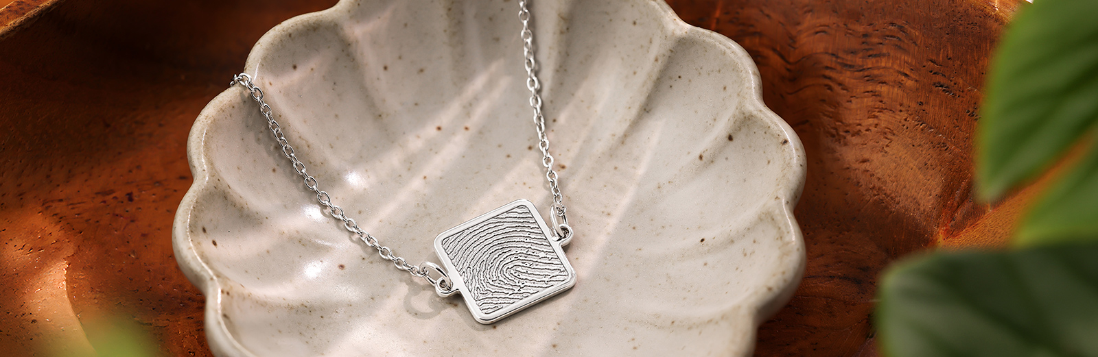 sterling silver square charm bracelet with fingerprint
