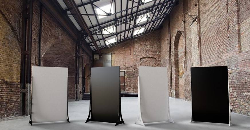 Display of black and white standing barrier partitions 