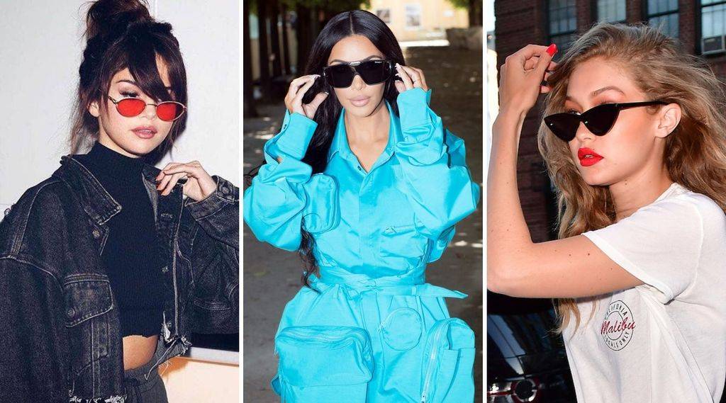 Célébrité portant des lunettes de soleil : Selena Gomez, Kim Kardashian, Gigi Hadid