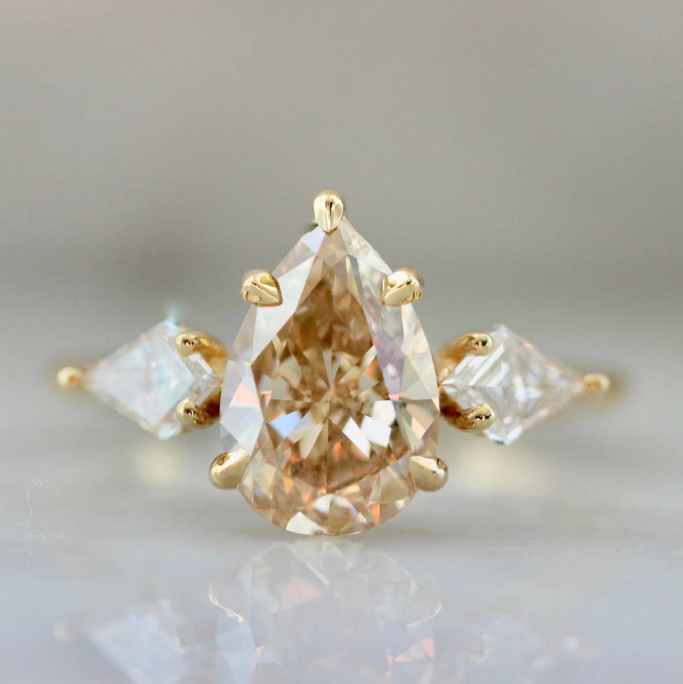champagne pear shaped engagement ring