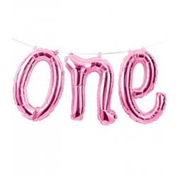 Image of pink balloons in the word one. Shop all 1st birthday balloons.