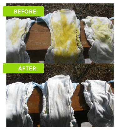 Image of dirty diapers and then diapers after they have been in the sun. 