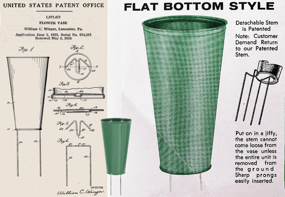 Patent drawing of metal memorial base