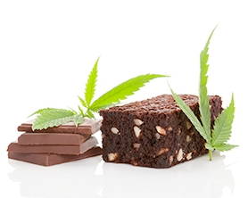 Cannabis brownies and chocolate with cannabis leaf