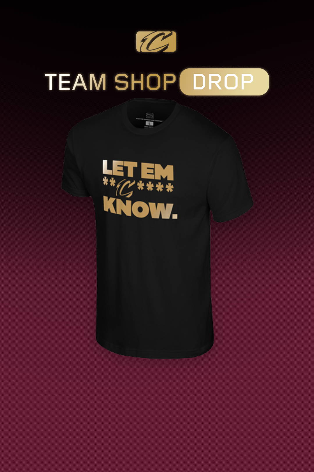 Black t-shirt with gold text 