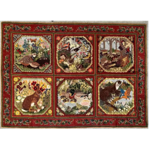 NEedlepoint Tapestry featuring animals in red wool.