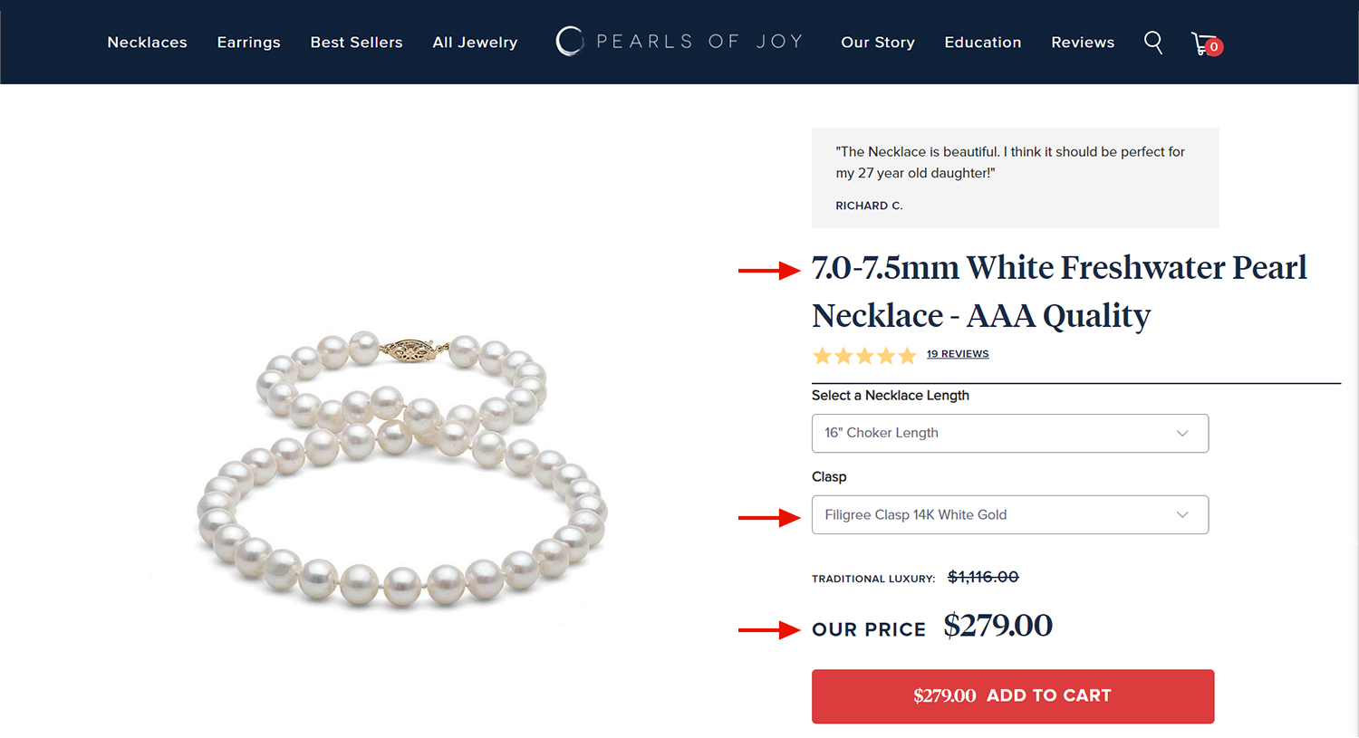 White Freshwater Pearl Necklace from Pearls of Joy