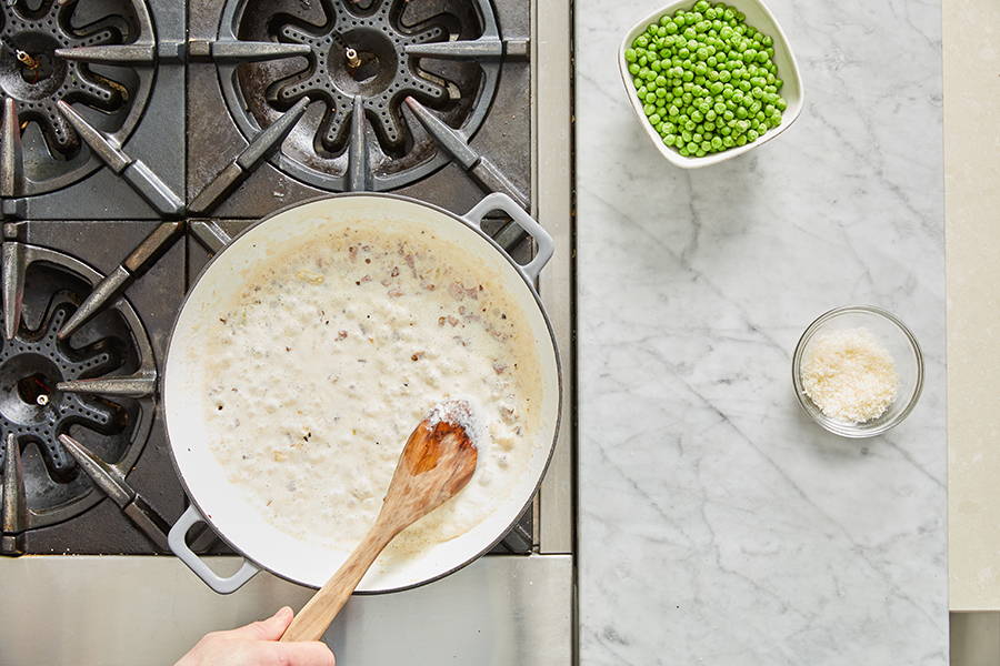 Creamy sauce in pan