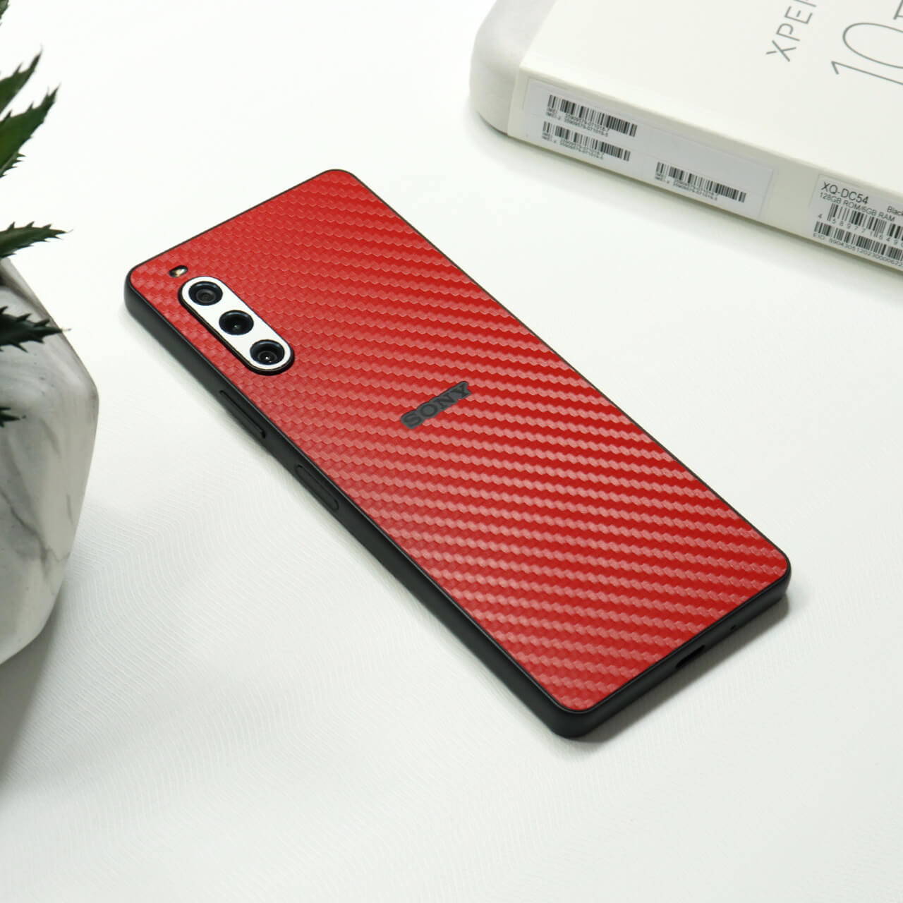 Sony Xperia 10 V Red carbon fibre skins