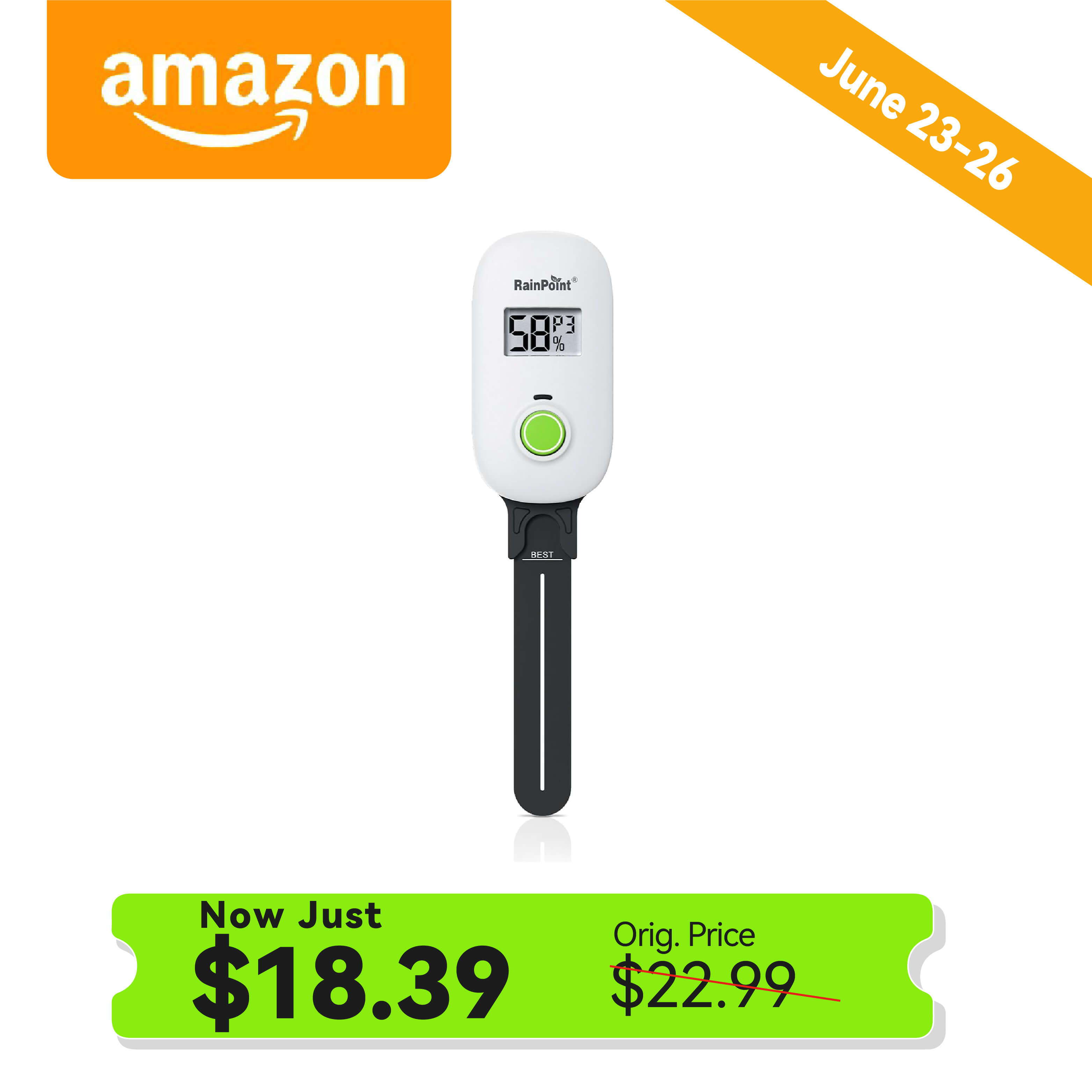 Digital thermometer with price display and promotional banner.
