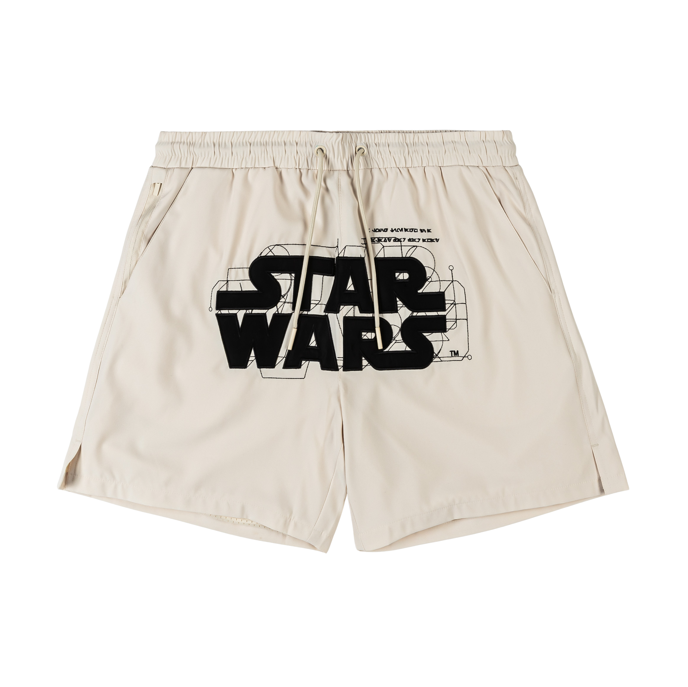 Beige shorts with a black 