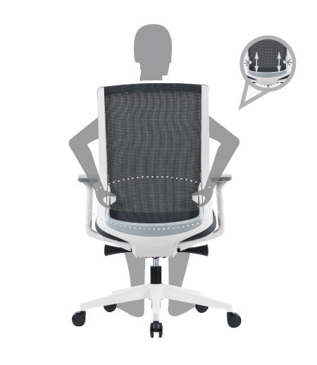 ofinto Ergo Studio | Lumbar support: There are two handles on the backrest; slide them up and down for optimal back posture