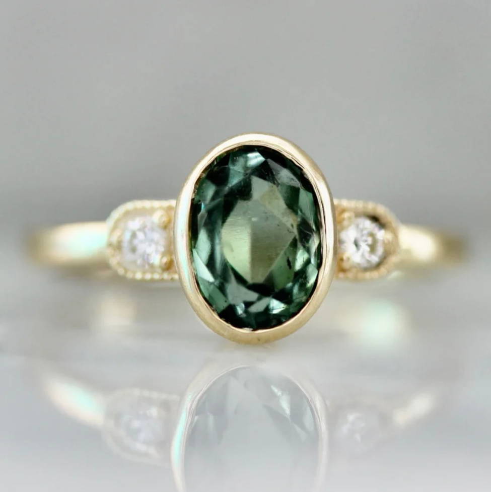 green oval cut tourmaline ring promise ring