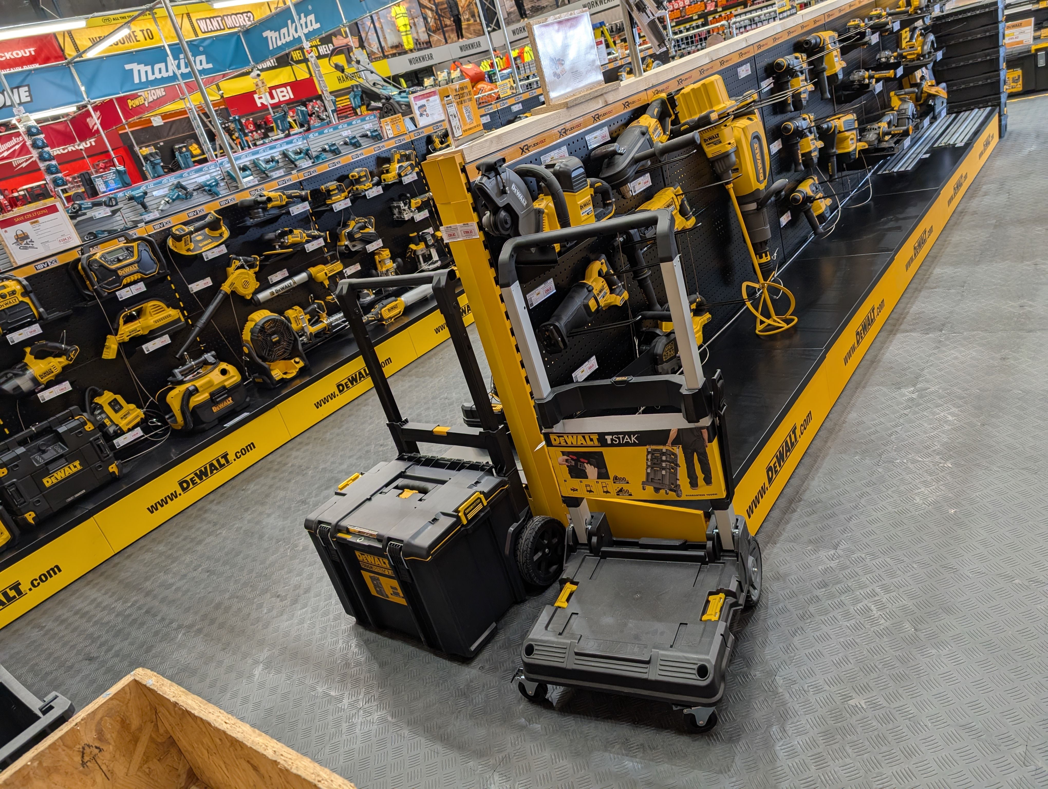 A display of various tools in a retail store.