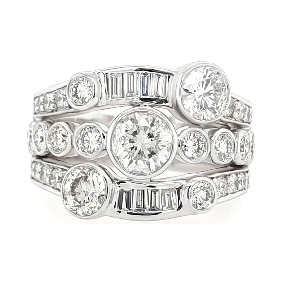custom white gold bridal set with bezel-set diamonds