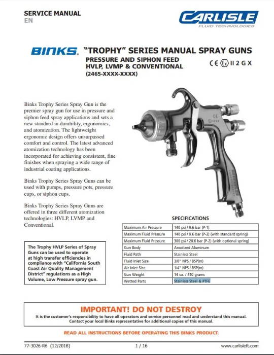 Binks Airless 75 Spray Gun  Carlisle Fluid Technologies
