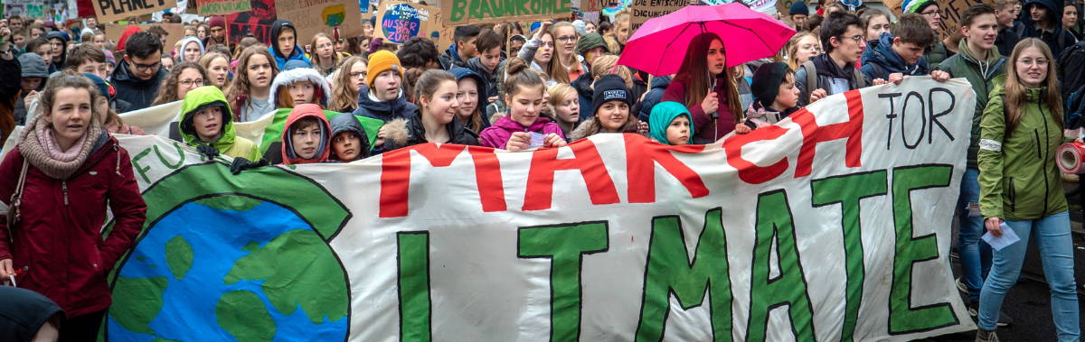 Climate Change protest with children marching