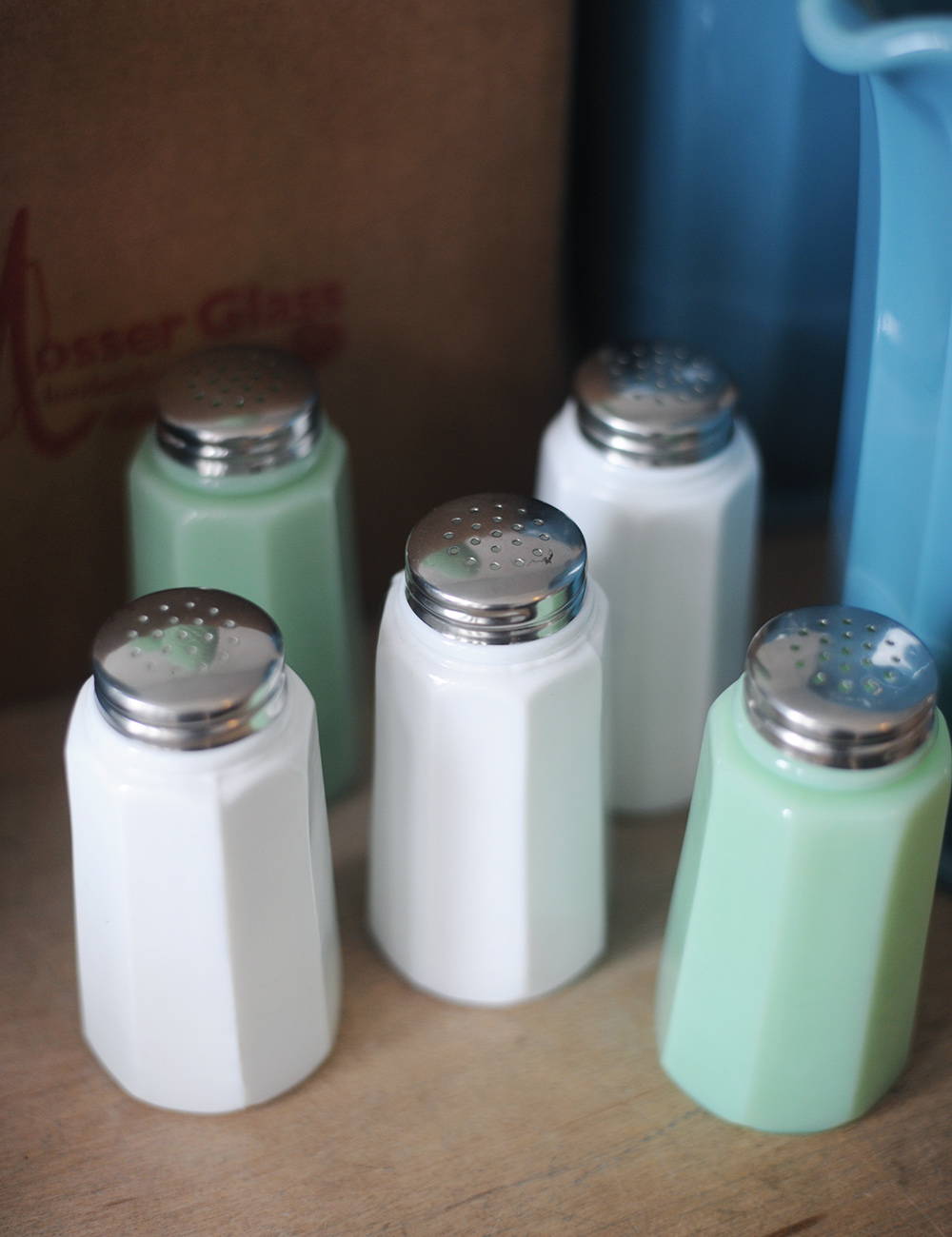 The Mosser Shakers in Milk and Jade.
