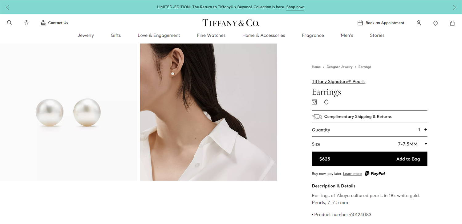 Tiffany Pearl Earrings Pricing Example