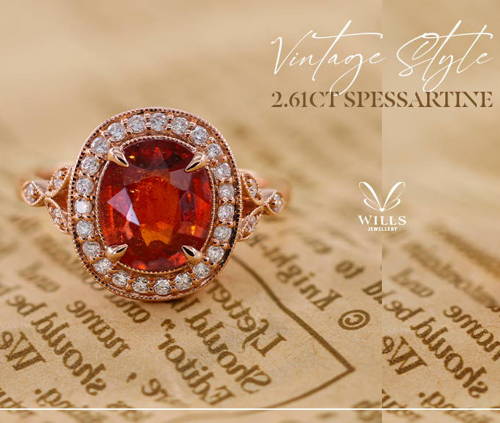 2.61ct Spessartite Vintage Beaded-Edge Ring WILLS JEWELLERY