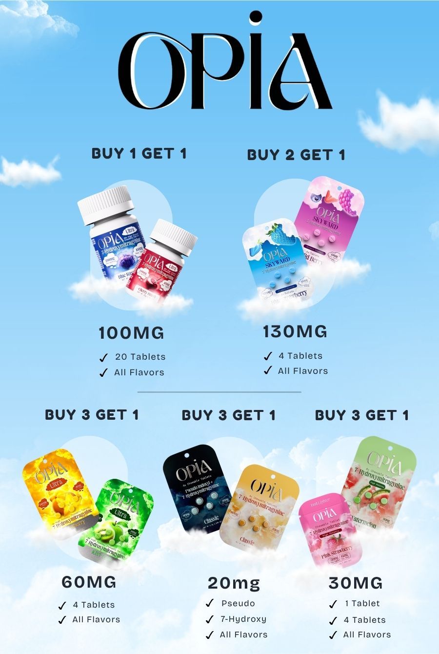 Promotional image for Opia products with various offers and tablet details.