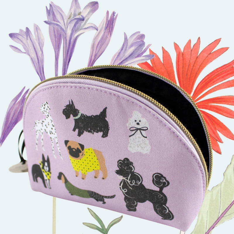 Sketched Dogs Zippered Bag - Medium