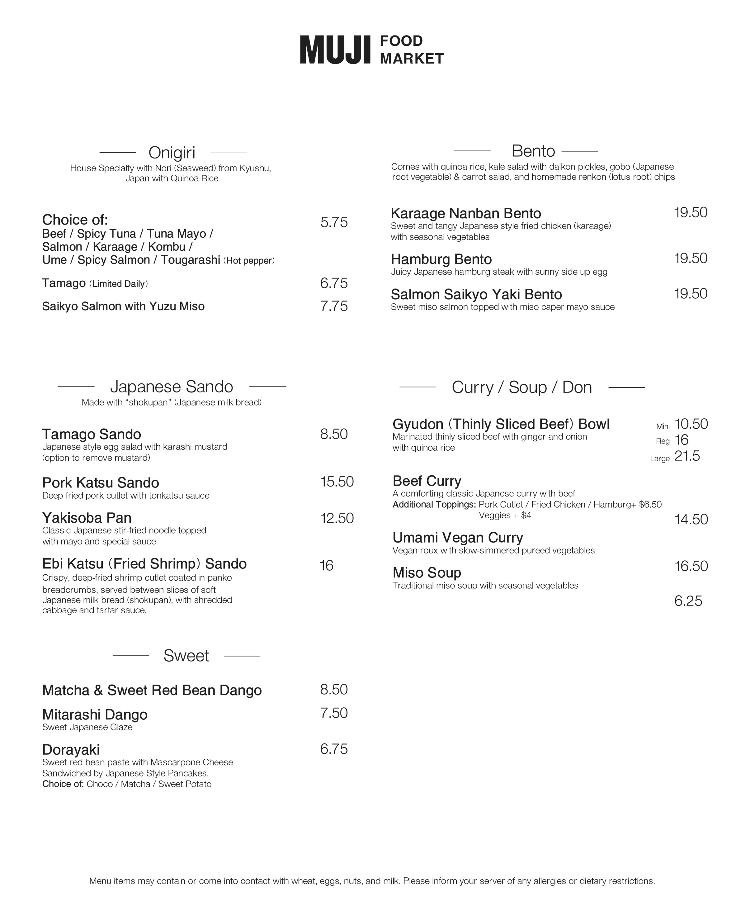MUJI Market Menu