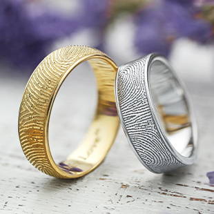 Yellow Gold and Sterling Silver Fingerprint Rings