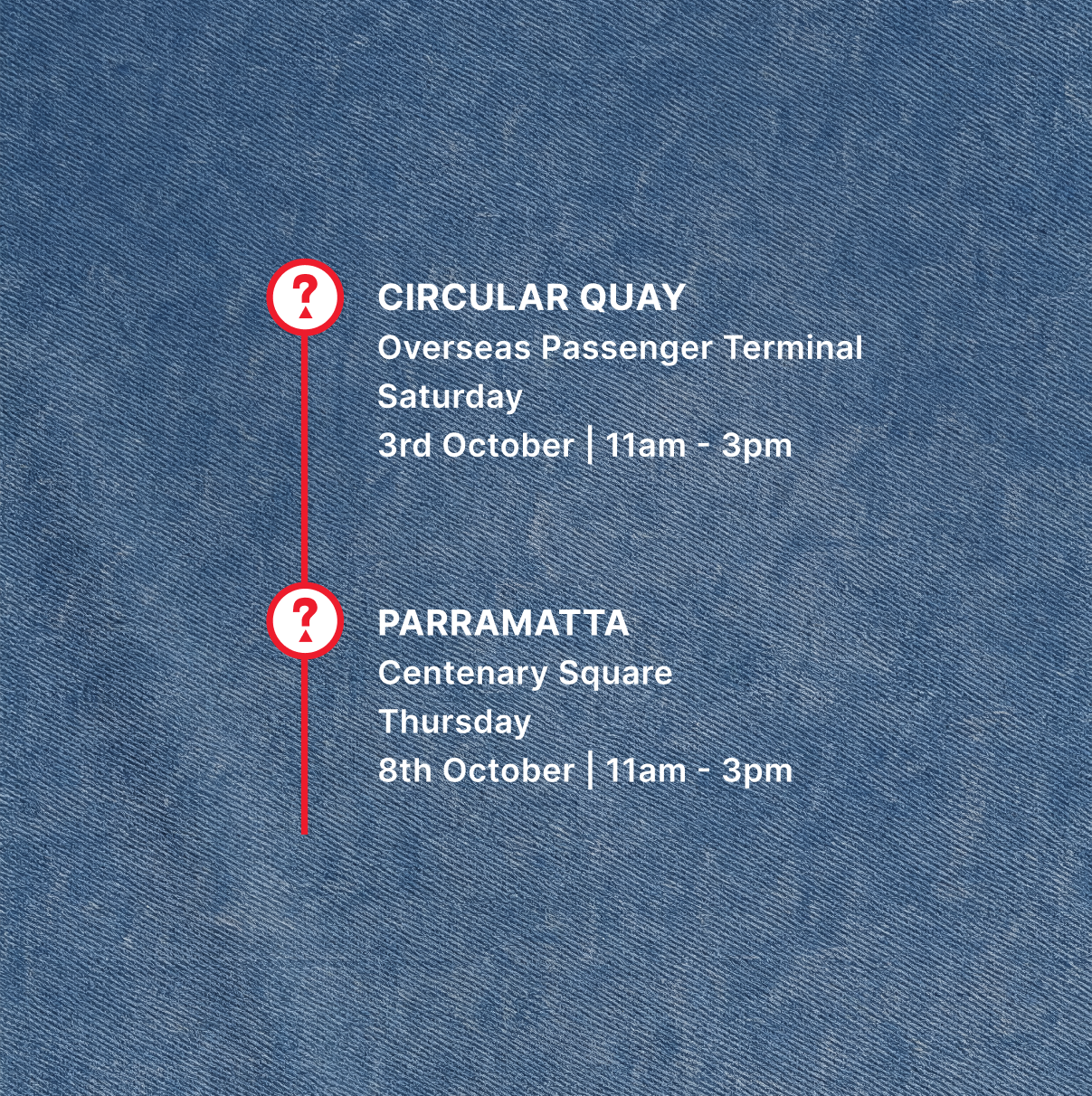 Event details for Circular Quay and Parramatta in October.
