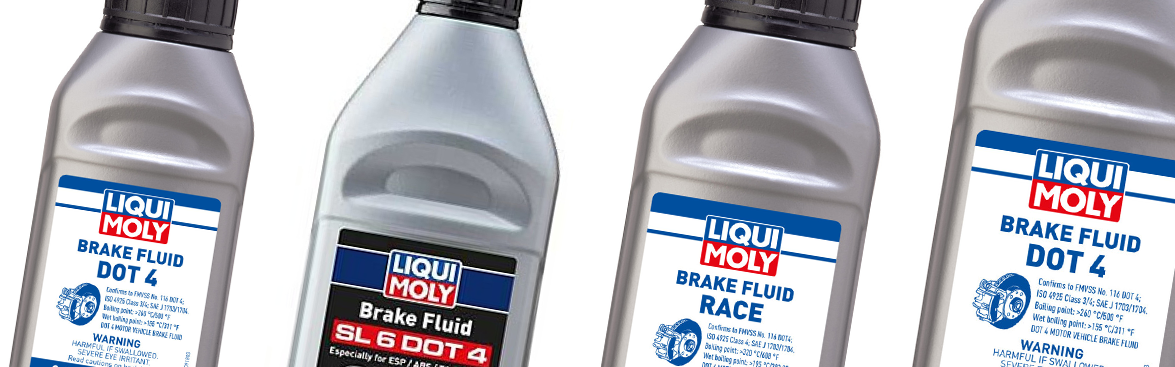 Photo collage of LiquiMoly bottled brake fluids.