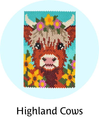 Highland Cows. Image: Herrschners Floral Highlander Pony Bead Kit