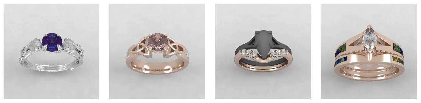 Custom Engagement Ring CAD rendering examples